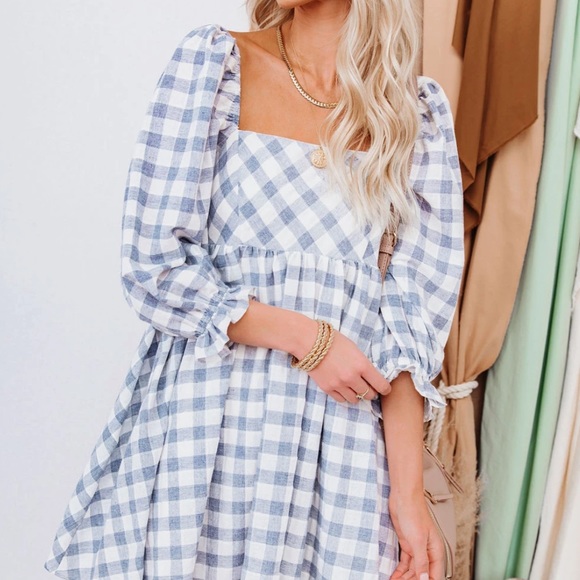 🆕 VICI gingham plaid peasant sundress - Picture 5 of 9